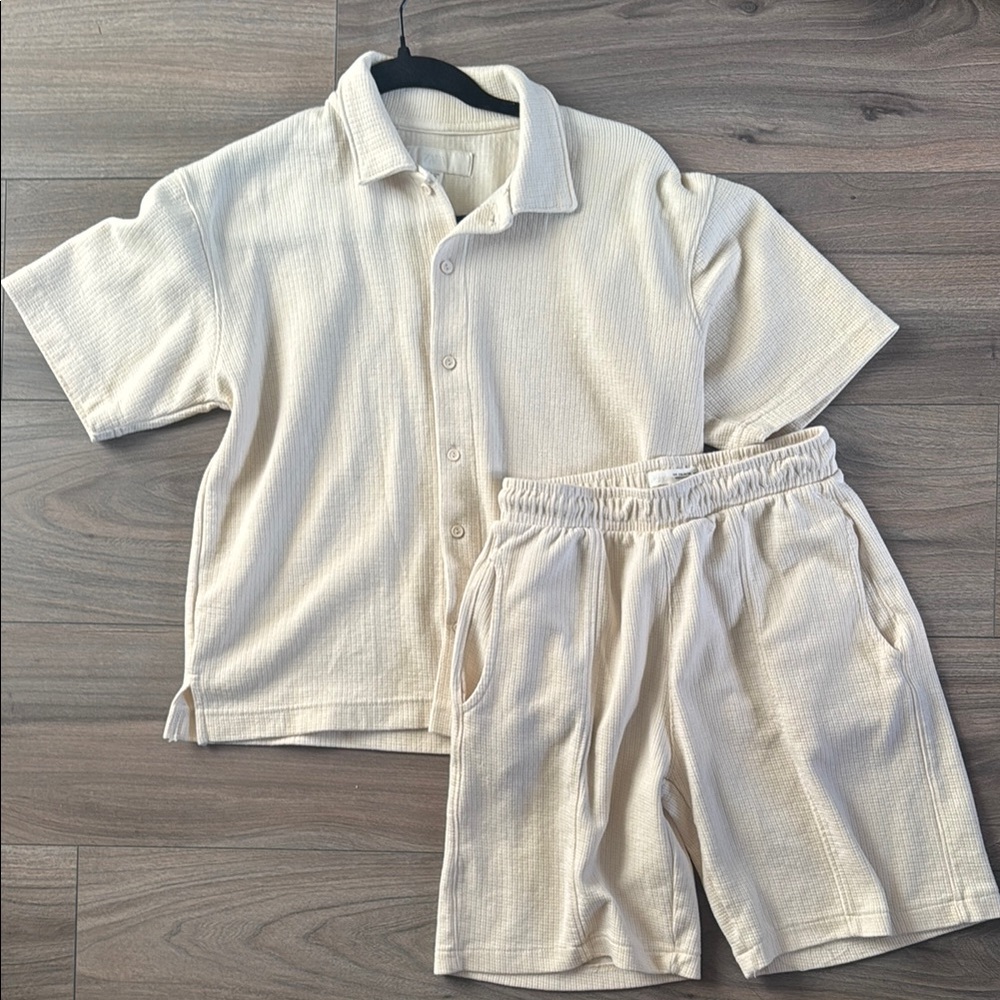 Zara Textured Short Sleeve Shirt and Shorts Set
